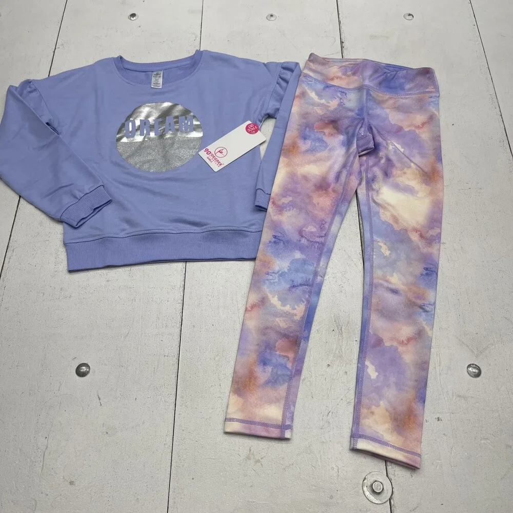 90 Degree By Reflex Sweatshirt Leggings Set Girls 7-8 Purple Dream Tie Dye
